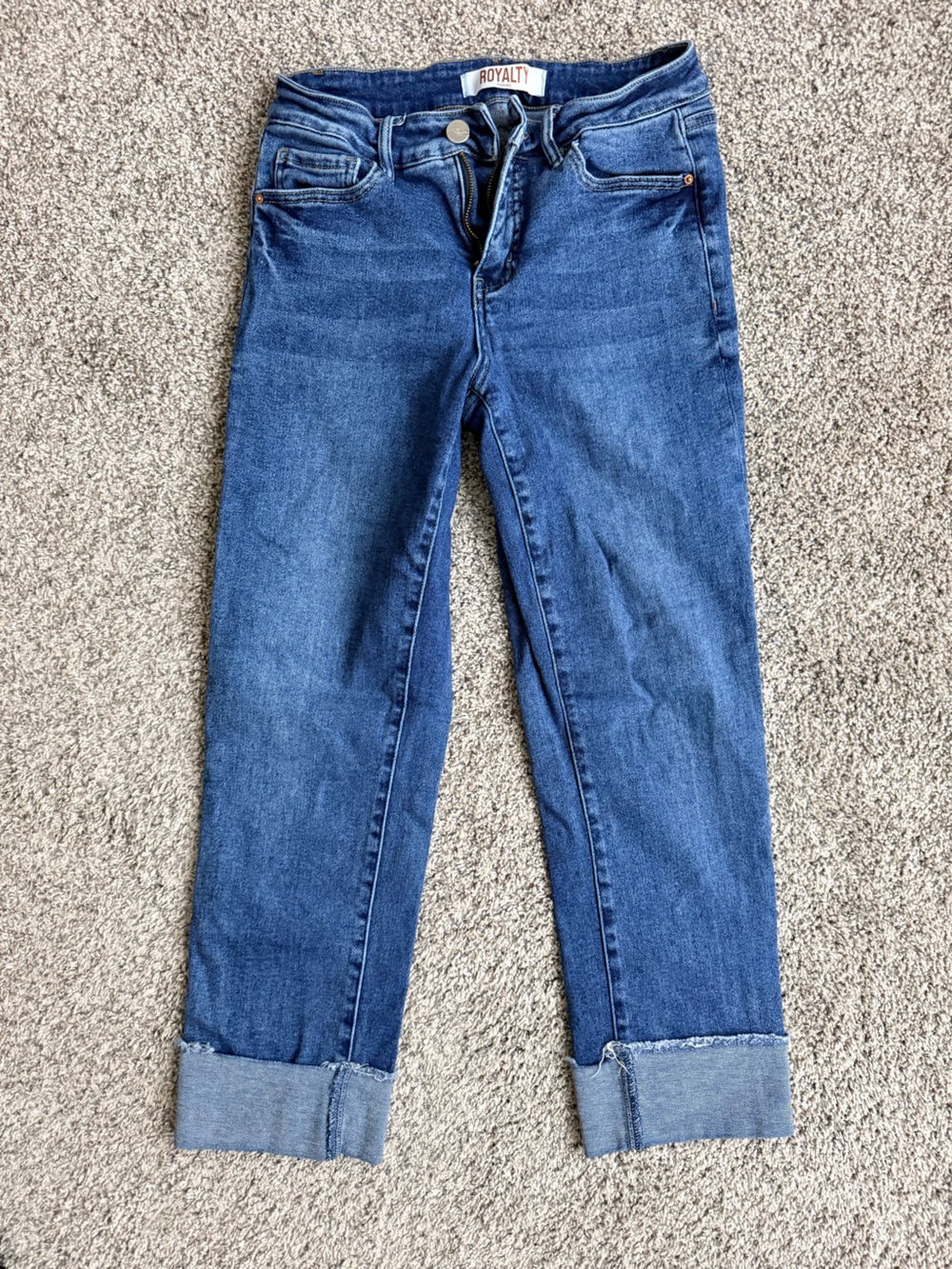 Royalty For Me Dark Blue Cuffed Cropped Jeans